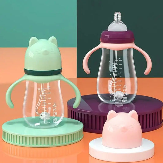 Baby Milk Feeding Silicone Nipple Bottle Set With Handle